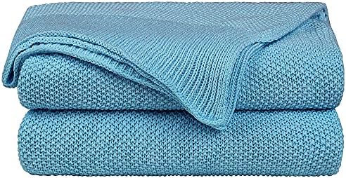 PiccoCasa 100% Cotton Knit Throw Blanket,Solid Lightweight Decorative Throws and Blankets,Soft Knitted Throw Blanket for Sofa Couch, Beige, 50" x 60"