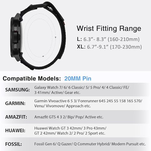 Image of Nereides Compatible with Samsung Galaxy Watch 3 45mm Band, Rugged Nylon Sports Strap with Woven Loop Design, 22mm Tough Replacement Band