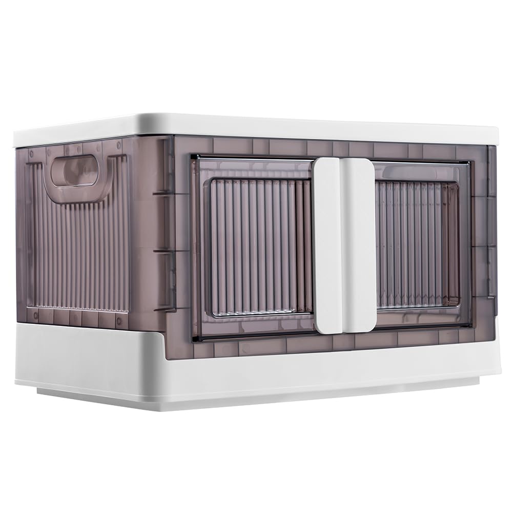 BAKAJI Scatole Portaoggetti con coperchio, Doppio Sistema di Apertura, Contenitori Pieghevoli Salvaspazio con Ruote, Scarpiera Impilabile, Armadio per Vestiti, Giocattoli, Libri, 3 x 45 Litri (Set 3)