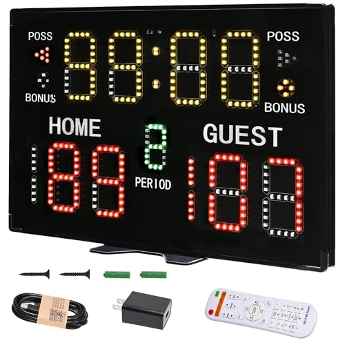 Basketball Scoreboard, Professional Digital Scoreboard with Remote, Portable Tabletop/Wall Mount Electronic Scoreboard Timer Clock with Buzzer for Volleyball Football Outdoor Baseball Tennis