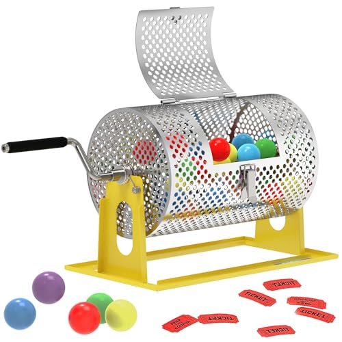 ArtiSpin Raffle Drum, Upgraded Raffle Ticket Spinner Drum with Ball Bearing, Durable Ticket Spinner for Raffles Tickets, Large Capacity Raffle Wheel Spinner with Stand (Bright Yellow)
