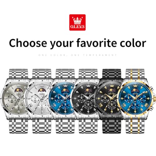 Image of OLEVS Watches for Men Analog Quartz Original Branded Mens Watch Chronograph Stainless Steel Chain 3ATM Waterproof Wrist Watch for Men