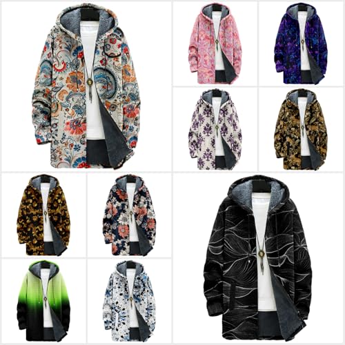MARSVOVO Cardigans for Men Western Fleece Jacket Warm Fleece Fall Winter Casual Zipper Hooded Neck Coat with Pockets4