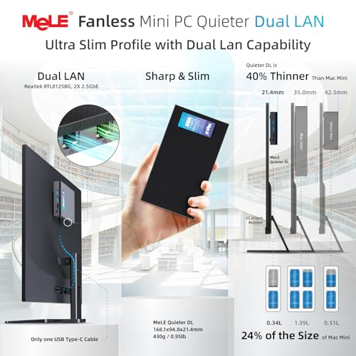 Image of MeLE QuieterDL Fanless Mini PC 2.5Gb Dual LAN Alder Lake N100(up to 3.4GHz) 4GB RAM 128GB Storage Windows 11 Home Micro PC Small Form Factor PC USB-C HDMI2.0+DP1.4 Triple Display Desktop Computers