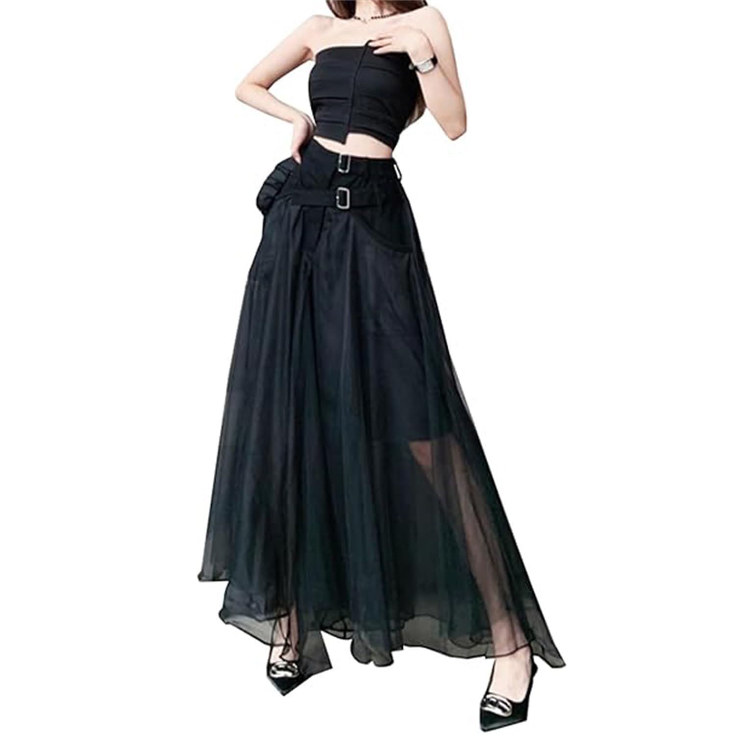 TO BE CHIC 黒と紺のチュール リバーシブルフレアスカート 44 スカート