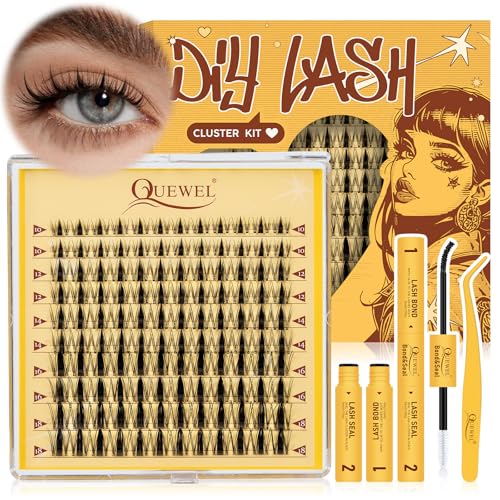 QUEWEL Fairy Lash Clusters Kit, 120pcs Manga Lash Clusters Kit Mix10-18mm Cluster Eyelash Extensions Kit With Lashes Bond and Seal, Lashes Clusters Tweezers for DIY Natural Lashes(FD-Fairy 3 Set)