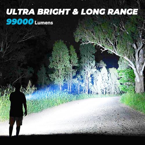 Rechargeable Led Flashlights High Lumens: 99000 Lumen Super Bright Flashlight, 7 Modes with COB Work Light, IPX6 Waterproof, Powerful Handheld Flash Light for Home, Camping, Hiking