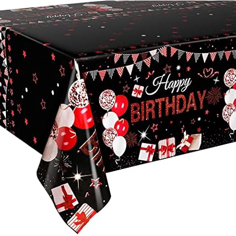 LTplazhi 3 Pack Red and Black Plastic Tablecloths for Rectangle Tables, Disposable Party Table Cloths, Red Black Table Covers for Men Women Anniversary Birthday Party Supplies Decorations, 54" x 108" Cover