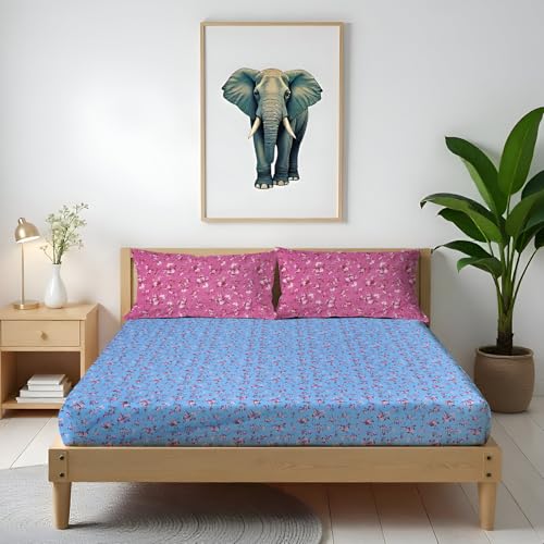 Image of Arvind Bedsheet Set - 100% Cotton Bedsheet for Double Bed (1 Queen Size Bedsheet with 2 Pillow Covers) Soft Breathable, 144 Thread Count - Slumber -Shade 8 (21026-B)