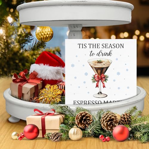 Image of Christmas Decor, Espresso Martini Wood Box Sign, Farmhouse Christmas Home Office Decorations for Desk Table Shelf 5 X 5 Inches