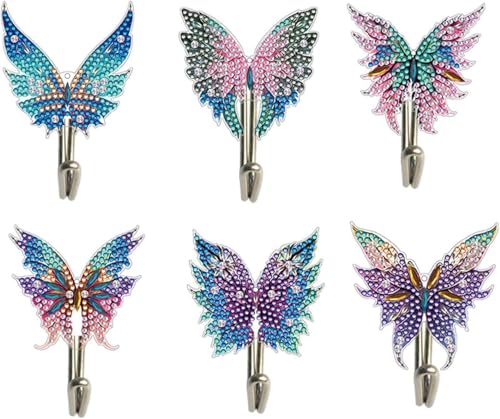 ifymei Lot de 6 kits de peinture diamant 5D pour adultes et enfants - Ailes d'ange en cristal - Crochets Art déco pour réfrigérateur, murs - Cadeaux créatifs d'anniversaire et de Noël