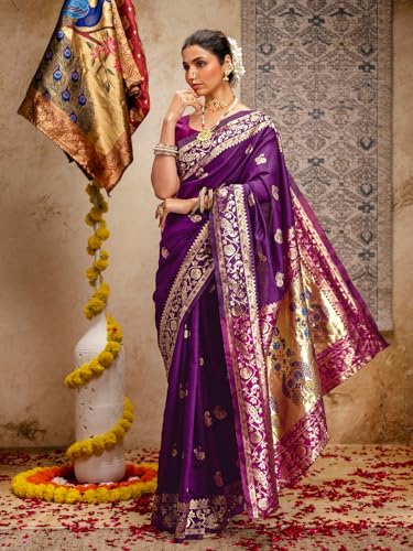 Image of SIRIL Women's Paithani jacquard Silk Saree |Chandrakor Paithani jacquard Saree With Unstitched Blouse Piece