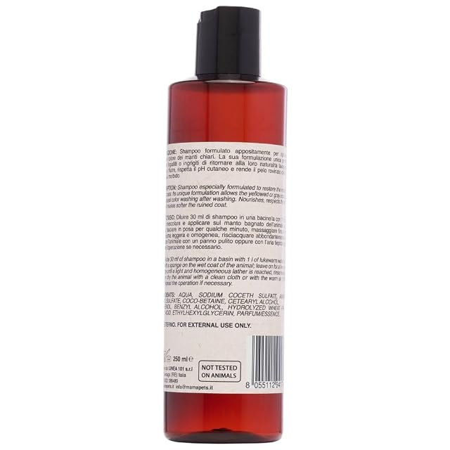 Foto 3 de 8 de Mama Pets Champú Blanqueador para Perros, Limpiador para pelajes claros, 250 Ml