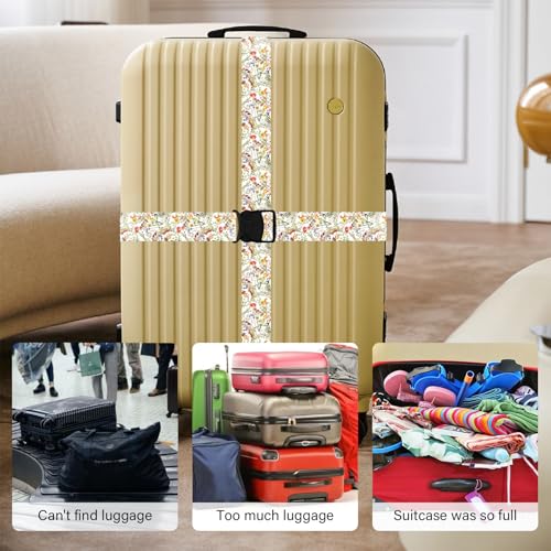 Image of Luggage Straps for Suitcases, Travel Adjustable Belt with Quick Release Buckle, Heavy Duty Nylon Bag Packing Strap, Unique Bright Identifiers Business Travel Accessories (2 Pack) - Yellow Flowers