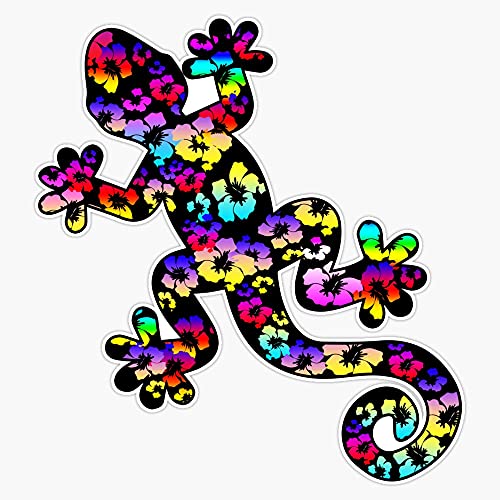 Eb Store Lizard Gecko Tropical Hibiscus Flower Colorful Rainbow Tropical Beach Vinyl Waterproof Sticker Decal Car Laptop Wall Window Bumper Sticker 5'' (Ebstore-Stickers-778) #TOP15