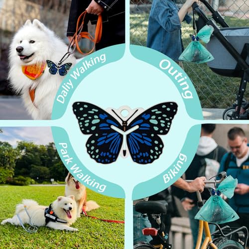 Image of Poop Bags Clips for Leashes Silicon Dog Poop Bag Holder Dispenser Hands-free Poop Bag Holders for Leashes Dog Walking Accessories Dog Leash Attachment for Hanging Used Dog Waste Bags(Butterfly)