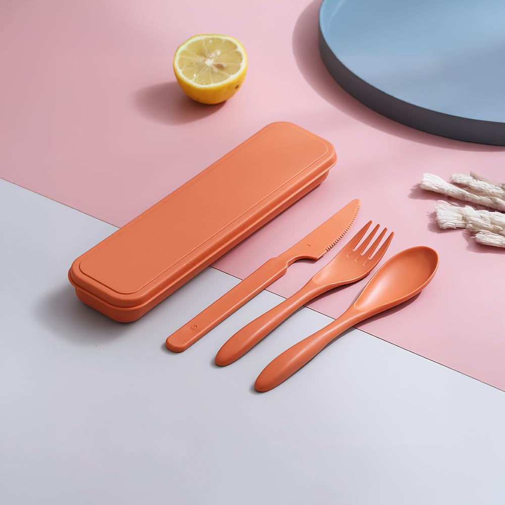 Heavy Duty Kitchen Utensils Set with Case, Heat Resistant, Solid And Durable Spoons And forks Set, Food-Grade Serving Utensils Including fork Knife Spoon Set, Reusable, Orange