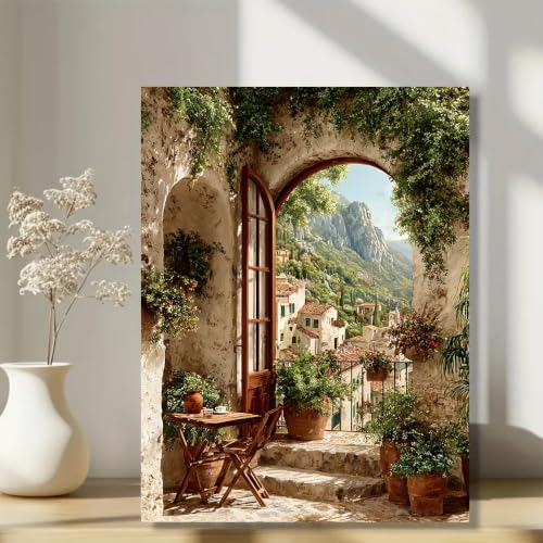 Tableau sur toile haut de gamme impression village rétro 70x100 cm