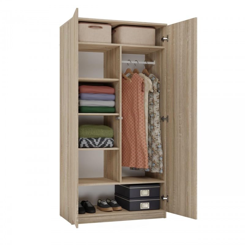 CDF Armoire Penderie Large Chambre Enfant ou Adulte Design Moderne – Tout pour Le Montage Inclus – Rangement Vêtements et Jouets – SD 90 cm Chêne...