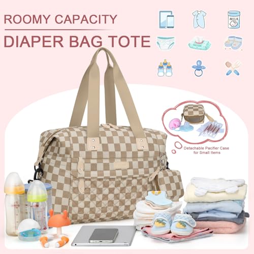 Image of Pritent Diaper Bag Tote - Diaper Baby Bags with Pacifier Case, Shoulder Straps, Stroller Clips, Waterproof Large Mommy Maternity Travel Baby Bag for Mom and Dad, plaid