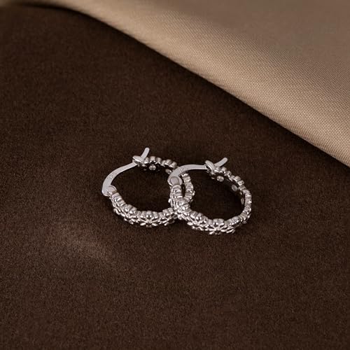 Sluynz SSE512 Solid 925 Sterling Silver Daisy Flower Hoop Earrings thumb #5