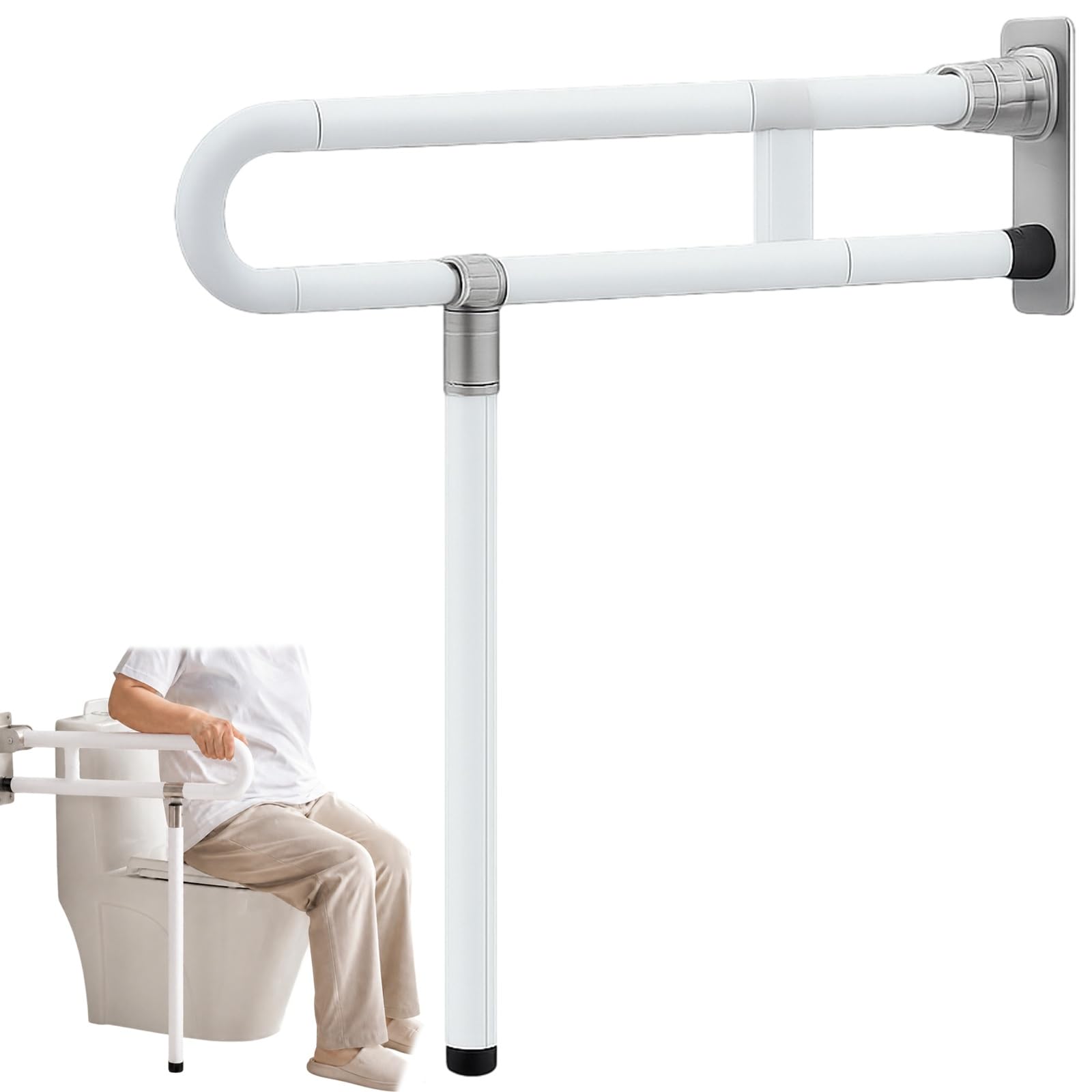 Barra de Seguridad abatible para Inodoro, Barra de Apoyo para baño | Estructura de montaje en pared, abatible 90° para ahorrar espacio, agarre antideslizante, soporta hasta 660 libras