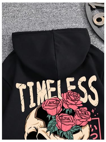 SHENHE Men's Skull Rose Printed Hoodie Graphic Gothic Hoodies Sweatshirt Pullover3