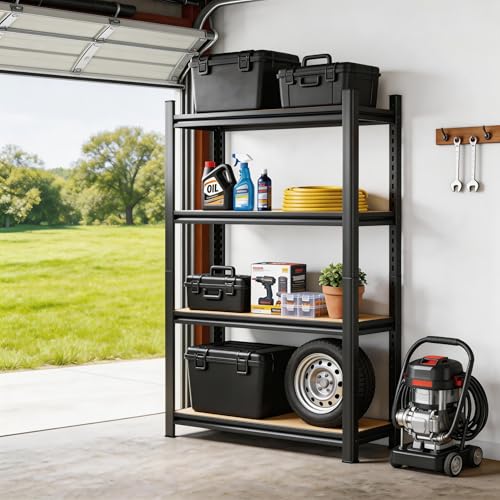 Image of Garage Shelving Unit, Heavy Duty Adjustable Storage Shelves, Metal & Wood Pantry Shelf Organizer, 2000 lbs Capacity Shelves for Heavy Tools and Equipment, 4Tier-23.6 inch Wx 11.8 inch Dx 45.7 inch H