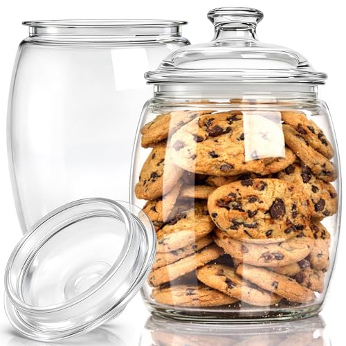 Image of Goaste 2 Pack 112oz Plastic Cookie Jars with Airtight Lids, Clear Unbreakable Decorative Candy Jars, Wide Mouth Apothecary Canisters with Silicone Seal for Kitchen Pantry Snack Flour Nuts Dog Treats