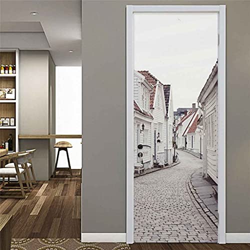 MKNCILN Türfolie Aufkleber Weiße Stadtlandschaft Selbstklebend Türtapete Türposter 3D Türtapeten Küche Türaufkleber Wandaufkleber Art Decals Für Innentür Schlafzimmer Tür Dekoration 77x200cm Cover