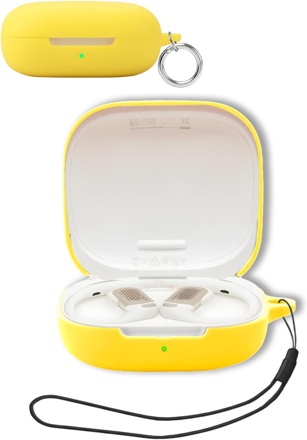Case for Shokz OpenFit Pro Silicone Protective Case with Keychain and Lanyard, Anti-Scratch Shockproof Earbud Charging Case Cover, Yellow