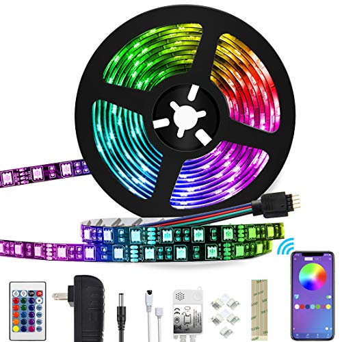 LED Strip Lights Color Changing LED Strip Lights 16.4ft SMD 5050 RGB Light Strips with Bluetooth Controller Sync to Music Apply for TV Bedroom Bar Party and Home Decoration (16.4FT)