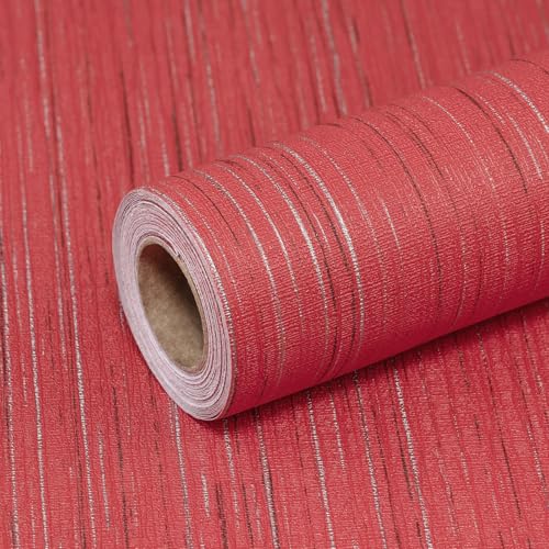 Red Grasscloth Peel and Stick Wallpaper Vintage Texture Removable Waterproof Wallpaper for Room Walls, Cabinets, Furniture, Drawers, Desk A Set of 15.7"x480"