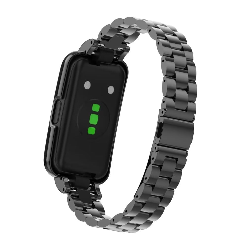 T-BLUER Compatible for Huawei Band 9/8/7 Strap,Stainless Steel Metal Replacement Band Bracelet with Metal Frame for Huawei Band 7/8/9 Woman Man Black - Image 2
