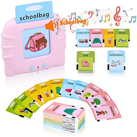 Cooja Talking Flash Cards for Toddlers Age 1 2 3, Interactive Learning Educational Toys for 2 3 4 5 6 Year Old, Phonics Alphabet Flash Cards with 224 Words for Baby Kids Boy Girl (Pink) Cover