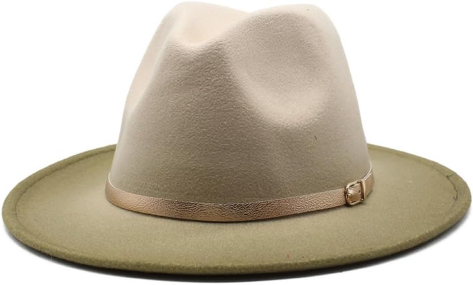 Wide Brim Fedora Hat with Leather Band, Two-Tone Brown, Classic Western Style
