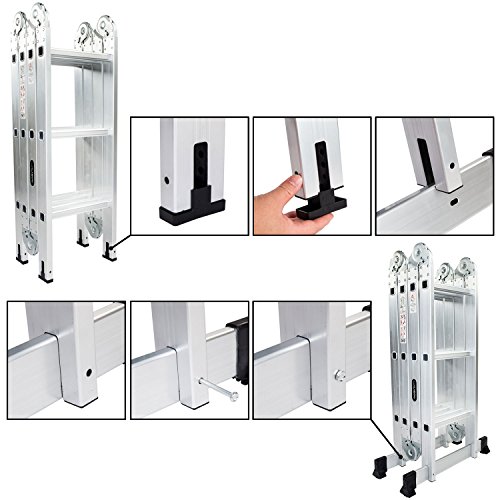 Luisladders Folding Ladder Multi-Purpose Aluminium Extension 7 in 1 Step Heavy Duty Combination EN 131 Standard (12.5 Feet)