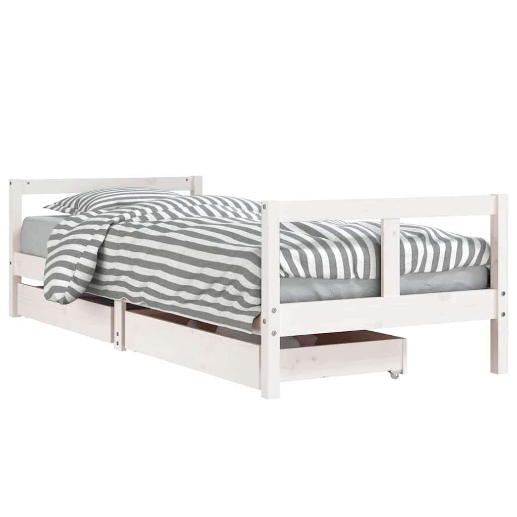 vidaXL Estructura de Cama para Niños con Cajones, Somier Infantil con Cabecero, Marco de Cama, Mueble para Dormitorio, Madera de Pino Blanco 80x200 cm