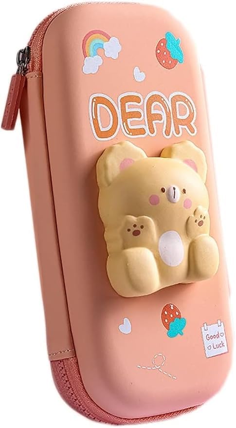 Image of 3D Eva Pencil Case for Kids - Dear Squishy Cartoon Large Capacity Zipper Pencil Case for Kids, Stationary Storage Box Pencil Holder Return Gifts for Kid (Dear Small)