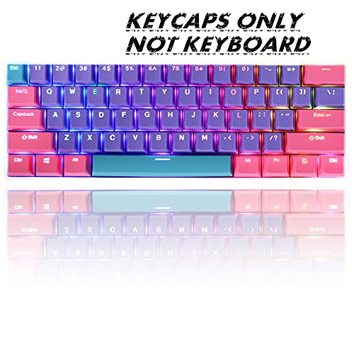 Image of GTSP PBT Backlit Keycaps 60 Percent with 6.25U Space Bar OEM Profile for Cherry MX Switch Mechanical Gaming Keyboard (Purple+Pink+Blue)