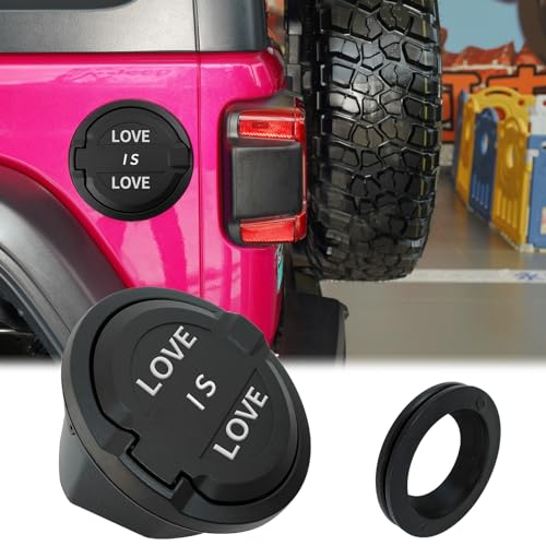 Generic HAMMOHPO Gas Cap Cover, Fuel Tank Door Compatible with 2018-2024 Jeep Wrangler JL JLU 2/4 Door, ABS + Aluminum Alloy Construction, Exterior Accessories, Black, YXG-044-JLOVE