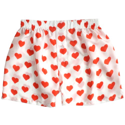 Silk Heart Boxers 100% Silk - Valentine's Day - Red on White - Men's