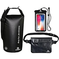 Conjunto de 3 sacos secos à prova d'água Freegrace – Bolsa seca com 2 selos de fechadura com zíper e alça de ombro removível, bolsa de cintura e capa de telefone – pode ser submersa em água para natação, caiaque, rafting e barco, Preto, 10L