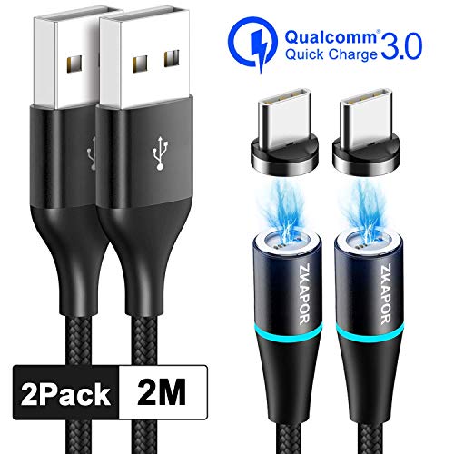 ZKAPOR Magnetico Cavo USB [2Pezzi, 2M] Magnetico Cavo USB Tipo C di Ricarica e Trasferimento Compatibile per Samsung Galaxy S10 S9 S8 Plus A40 A50 M20, Note 10 9 8, Huawei P30 P20, Xiaomi, OnePlus