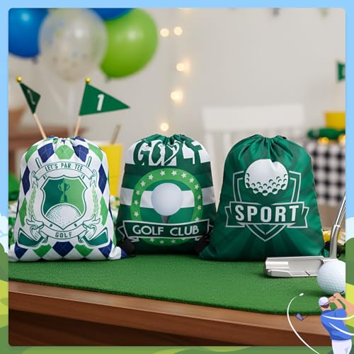 Image of Honoson 16 Pcs Golf Drawstring Backpack Golf Themed Goodie Bags Gift Bags Drawstring Backpack Sports Party Favors Snack for Sports Team Birthday Party Supplies