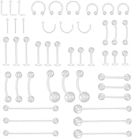 Vista 1 de CrazyPiercing 45pcs Clear Piercing Retainers Bioflex Nose Tongue Nipple Belly Rings Assorted Clear Plastic Body Piercing Jewelry for Women Man