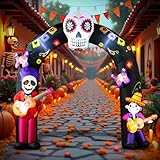 DomKom Halloween Inflatable Blow Up Decorations Archway, Dia de Los Muertos 8FT Day of Dead Arch with Skull Skeleton, Built-in LEDs for Holiday Party, Garden, Lawn, Yard, Patio Décor