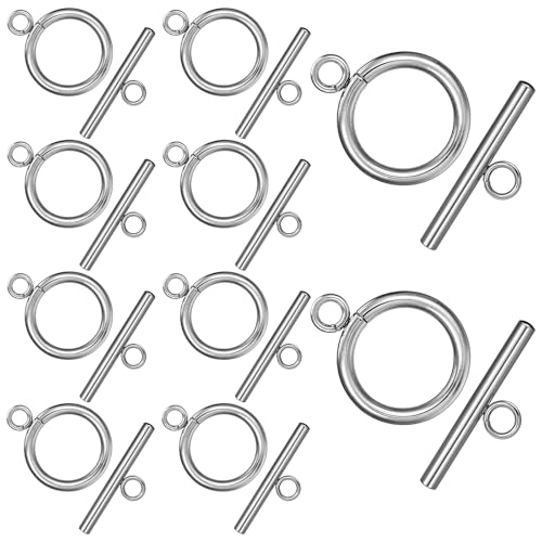 Knebelverschlüsse zur Schmuckherstellung, 10 Sets 304 Edelstahl runde IQ-Knebelverschlüsse & T-Stab-Verschluss für Halsketten, Armbänder, DIY-Bastelarbeiten