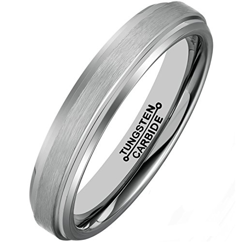 MNH Tungsten Rings Men Wedding Band Thin Women 4mm Comfort Fit Matte Finish