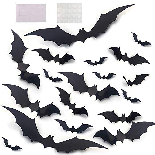 Halloween 3D Bats Decoration, 72 PCS Halloween Bats Stickers, Halloween Wall Decorations, 4 Different Sizes Realistic Bat Sticker for Halloween Decorations Indoor, Halloween Party Decoration Supplies